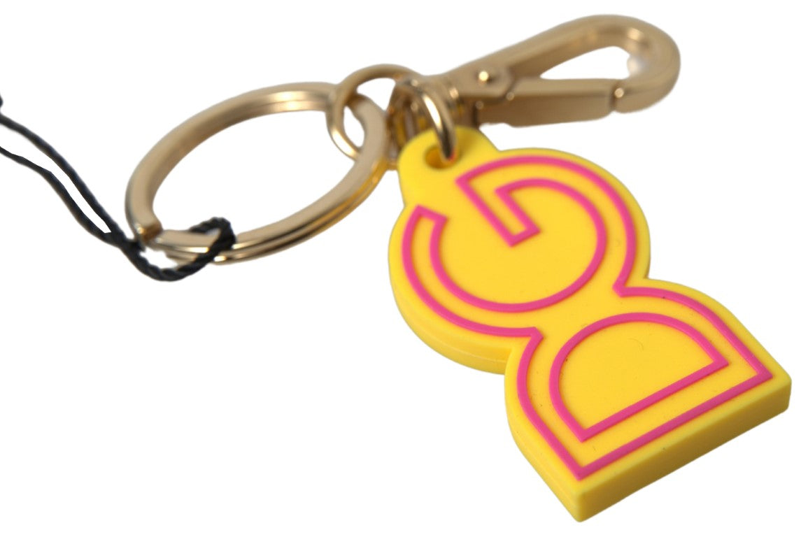 Dolce & Gabbana Geel Rubber DG Logo Gouden Messing Metalen Sleutelhanger