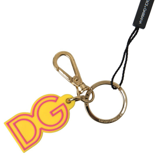 Dolce & Gabbana Geel Rubber DG Logo Gouden Messing Metalen Sleutelhanger