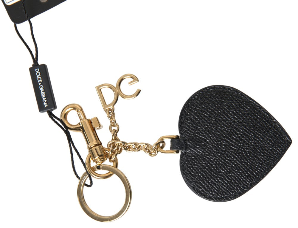 Dolce & Gabbana Zwarte Fuchsia Hart Leren Gouden Metalen Sleutelhanger