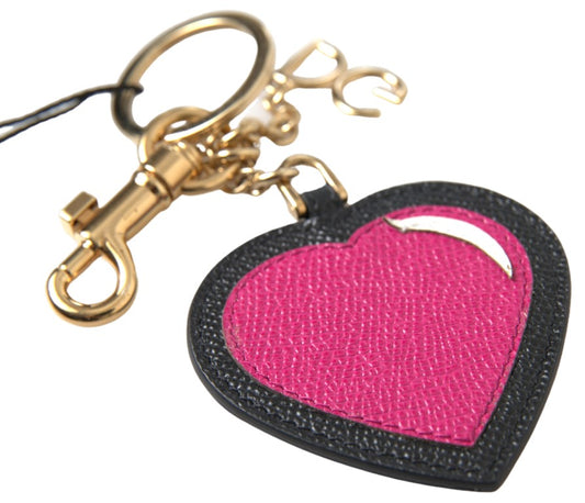Dolce & Gabbana Zwarte Fuchsia Hart Leren Gouden Metalen Sleutelhanger
