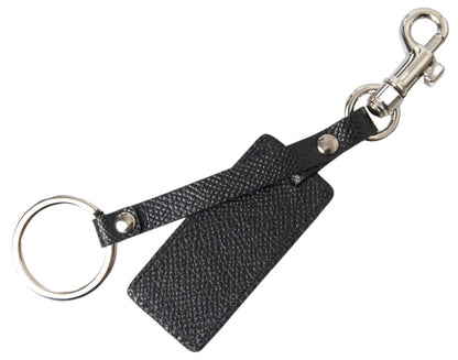 Dolce & Gabbana zwarte DG-logo leren zilveren metalen sleutelhanger