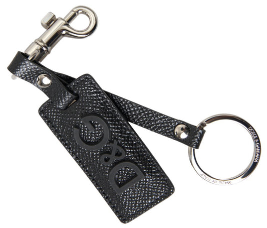 Dolce & Gabbana zwarte DG-logo leren zilveren metalen sleutelhanger
