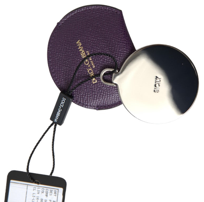 Dolce & Gabbana Porte-Miroir Rond en Cuir de Veau Violet
