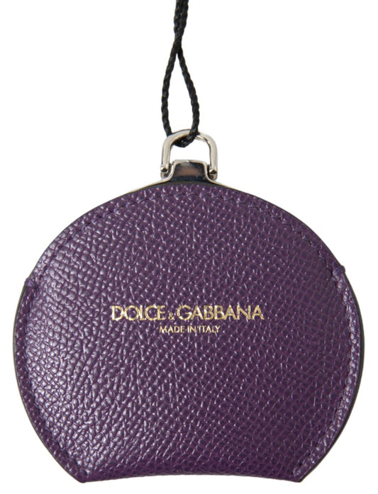 Dolce & Gabbana Paarse Kalfsleren Ronde Handspiegelhouder