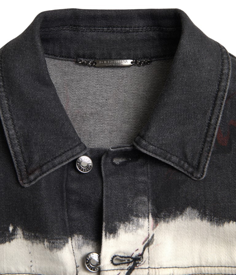 Veste en jean à col montant en coton multicolore de Dolce & Gabbana