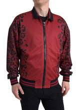 Veste bomber à fermeture éclair intégrale en polyester rouge léopard Dolce & Gabbana