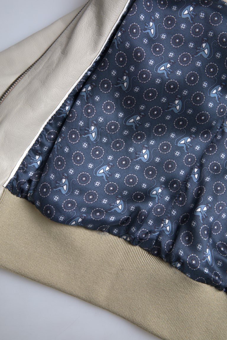Veste bomber en cuir crème à fermeture éclair intégrale de Dolce & Gabbana