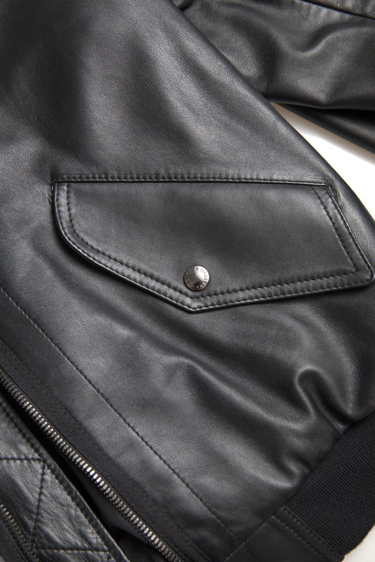 Veste bomber en cuir noir à fermeture éclair intégrale de Dolce & Gabbana