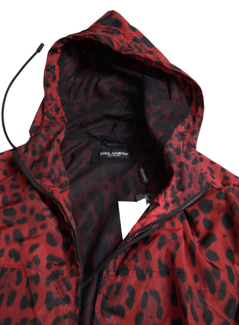 Veste bomber à capuche et fermeture éclair, imprimé léopard rouge, Dolce & Gabbana