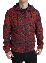 Veste bomber à capuche et fermeture éclair, imprimé léopard rouge, Dolce & Gabbana