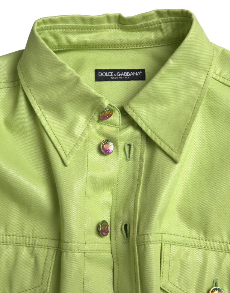 Dolce &amp; Gabbana groene katoenen overhemd met kraag en knopen