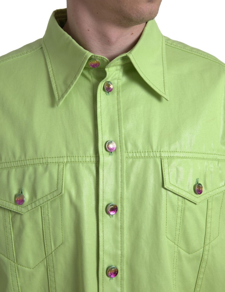 Dolce &amp; Gabbana groene katoenen overhemd met kraag en knopen