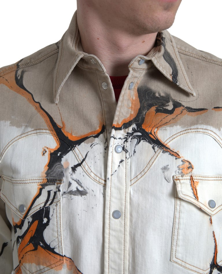 Chemise en jean à col et manches multicolores en coton de Dolce &amp; Gabbana