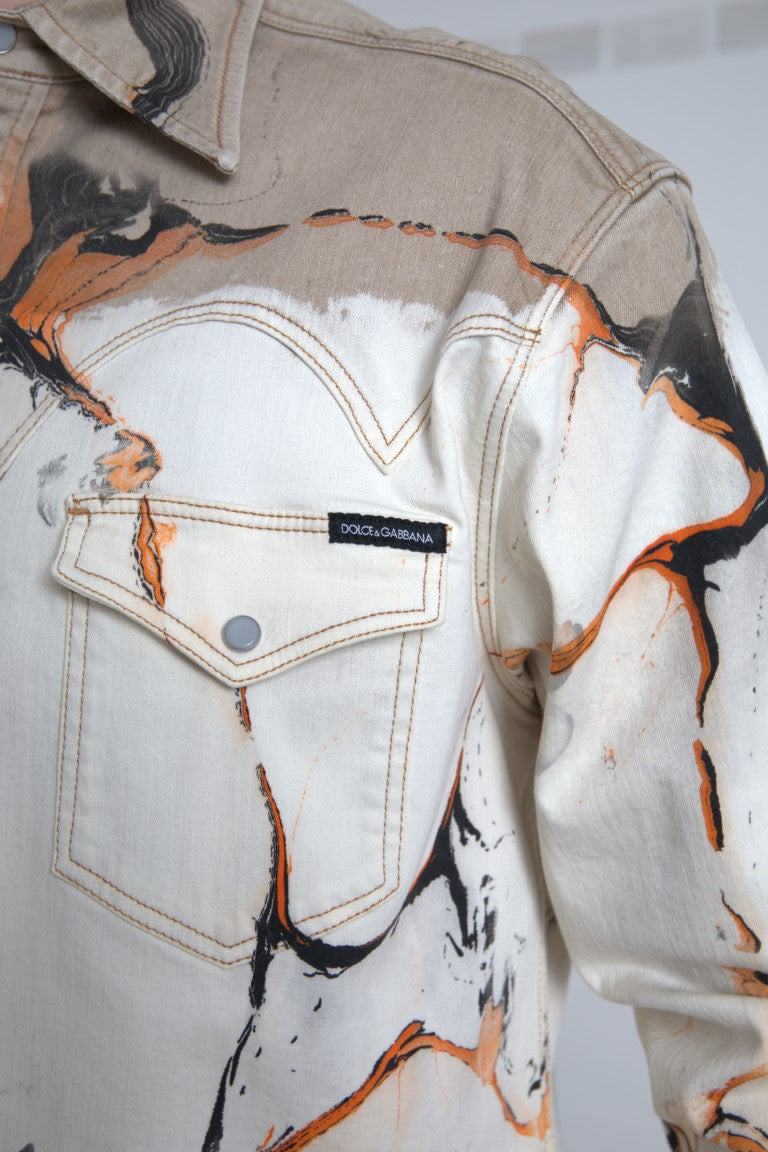 Chemise en jean à col et manches multicolores en coton de Dolce &amp; Gabbana