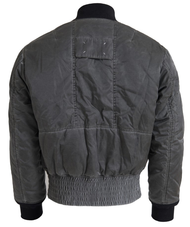 MM6 Maison Margiela grijze bomberjas met rits, zakken en mouwen.