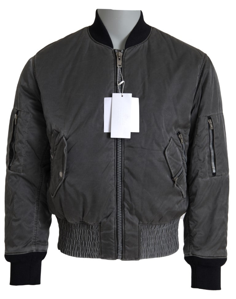 MM6 Maison Margiela grijze bomberjas met rits, zakken en mouwen.