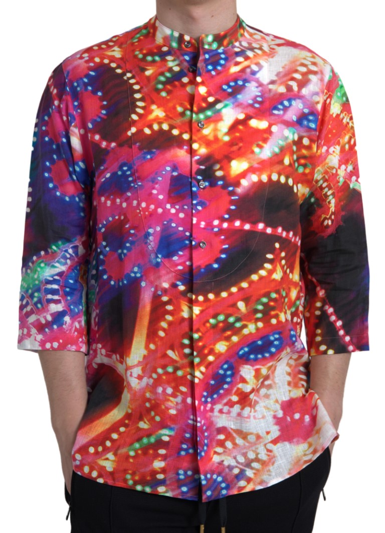 Chemise en lin à imprimé Luminarie multicolore de Dolce &amp; Gabbana