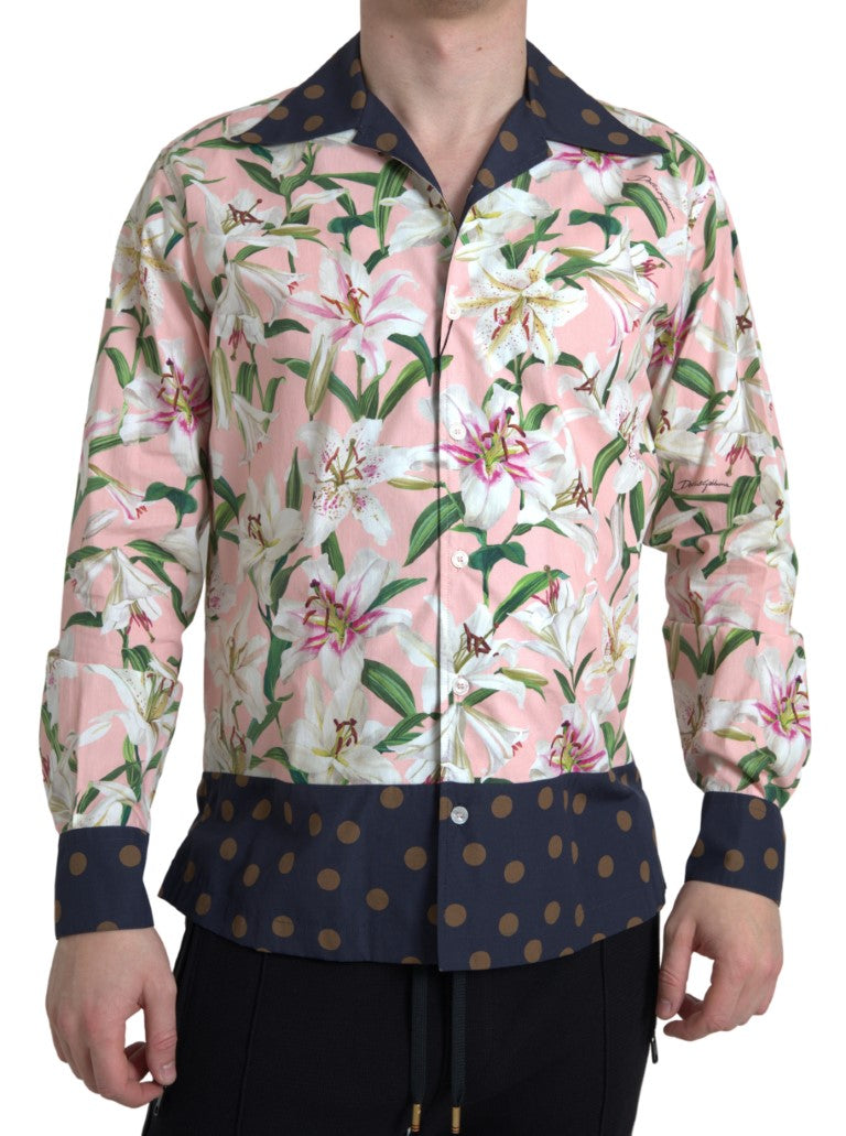 Chemise à col et imprimé de pois et de lys en coton de Dolce &amp; Gabbana