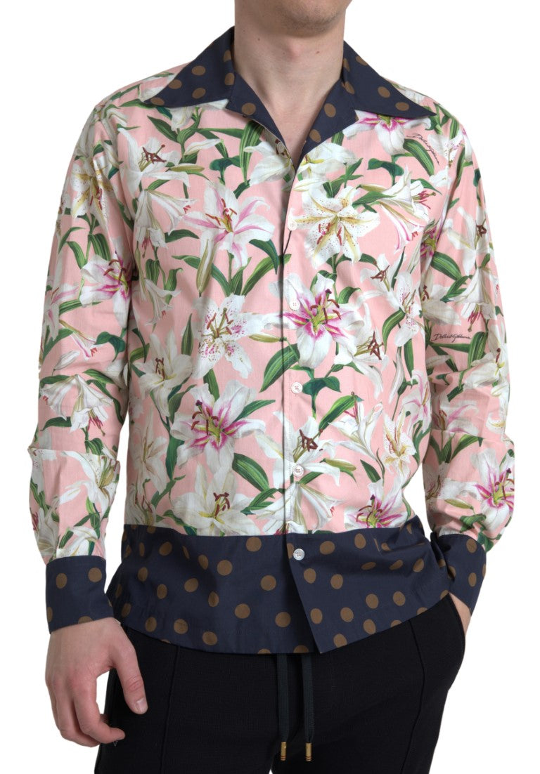 Chemise à col et imprimé de pois et de lys en coton de Dolce &amp; Gabbana