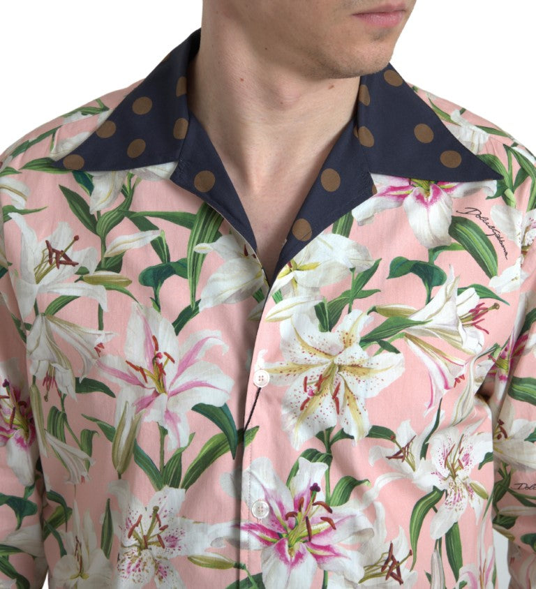 Chemise à col et imprimé de pois et de lys en coton de Dolce &amp; Gabbana