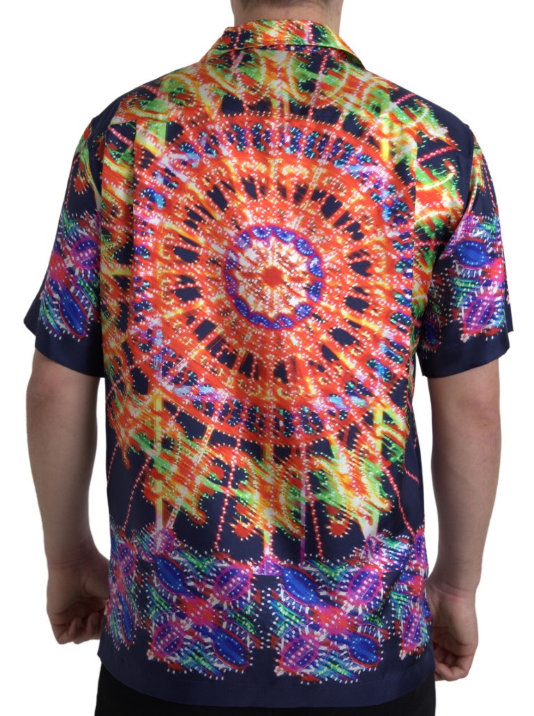 Chemise en soie pour homme Dolce &amp; Gabbana, imprimé multicolore Luminarie.