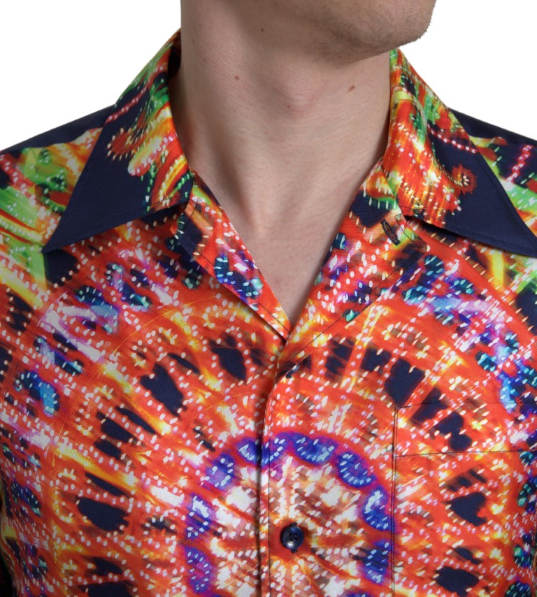 Chemise en soie pour homme Dolce &amp; Gabbana, imprimé multicolore Luminarie.