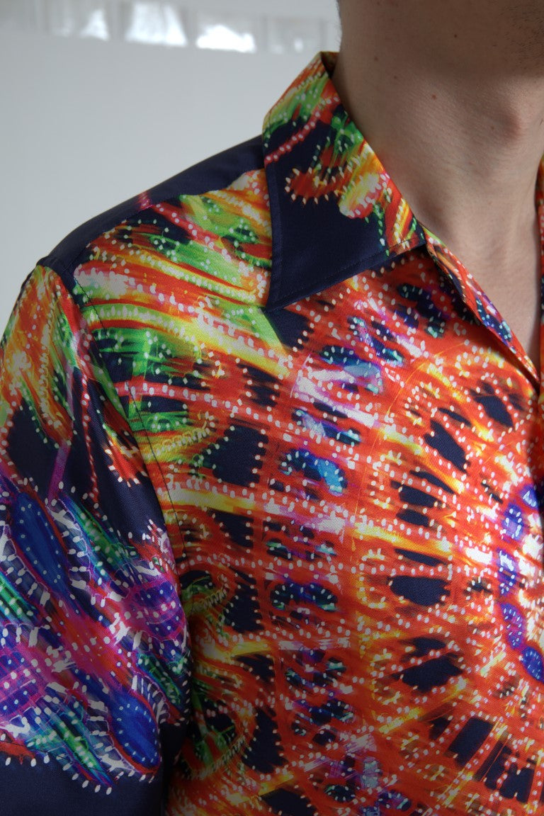 Chemise en soie pour homme Dolce &amp; Gabbana, imprimé multicolore Luminarie.