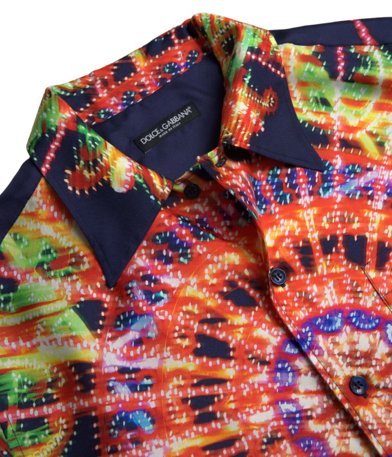 Chemise en soie pour homme Dolce &amp; Gabbana, imprimé multicolore Luminarie.