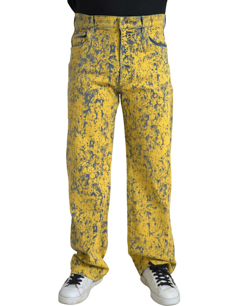 Jeans droit en jean délavé à motifs tie-dye en coton jaune de Dolce &amp; Gabbana