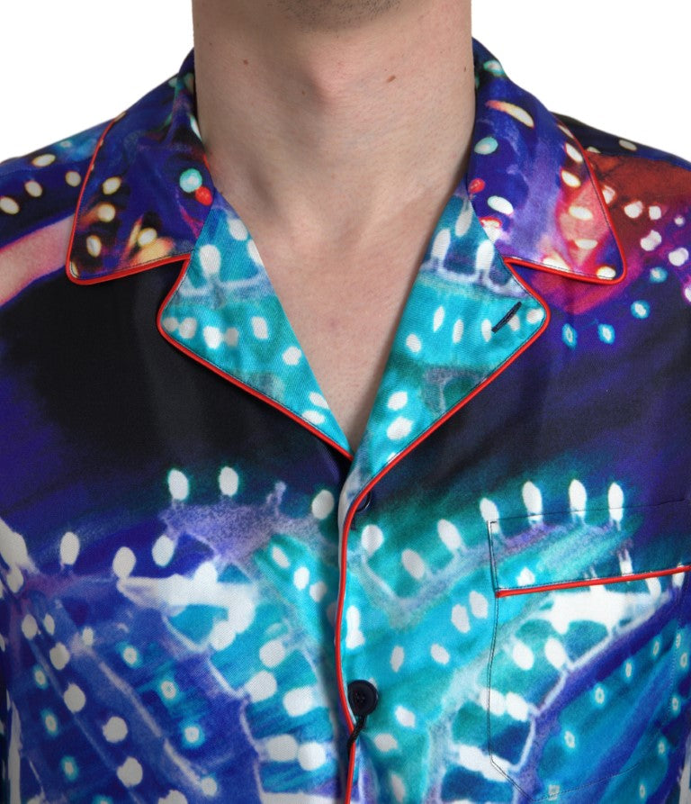 Dolce & Gabbana Multicolor Silk Psychedelic Print Pajama Shirt