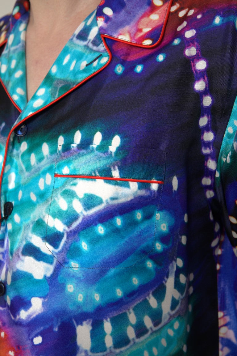 Dolce & Gabbana Multicolor Silk Psychedelic Print Pajama Shirt