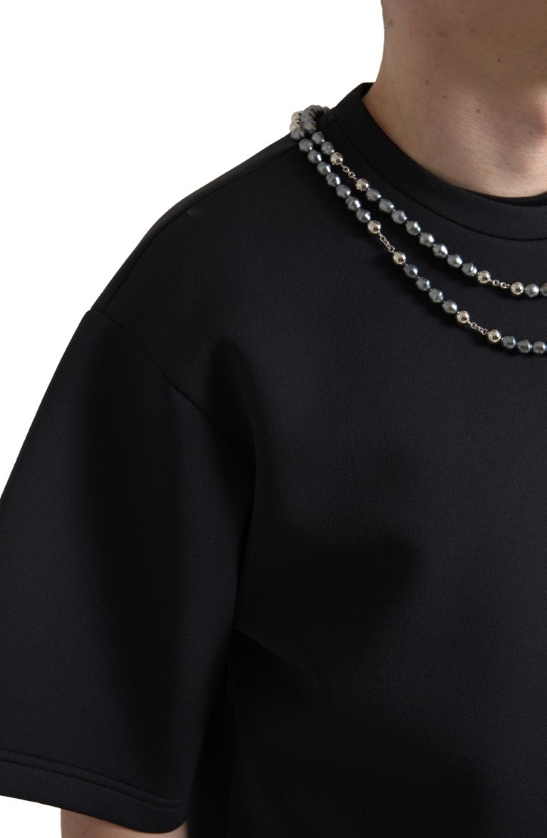 T-shirt en polyester noir Dolce &amp; Gabbana orné de colliers