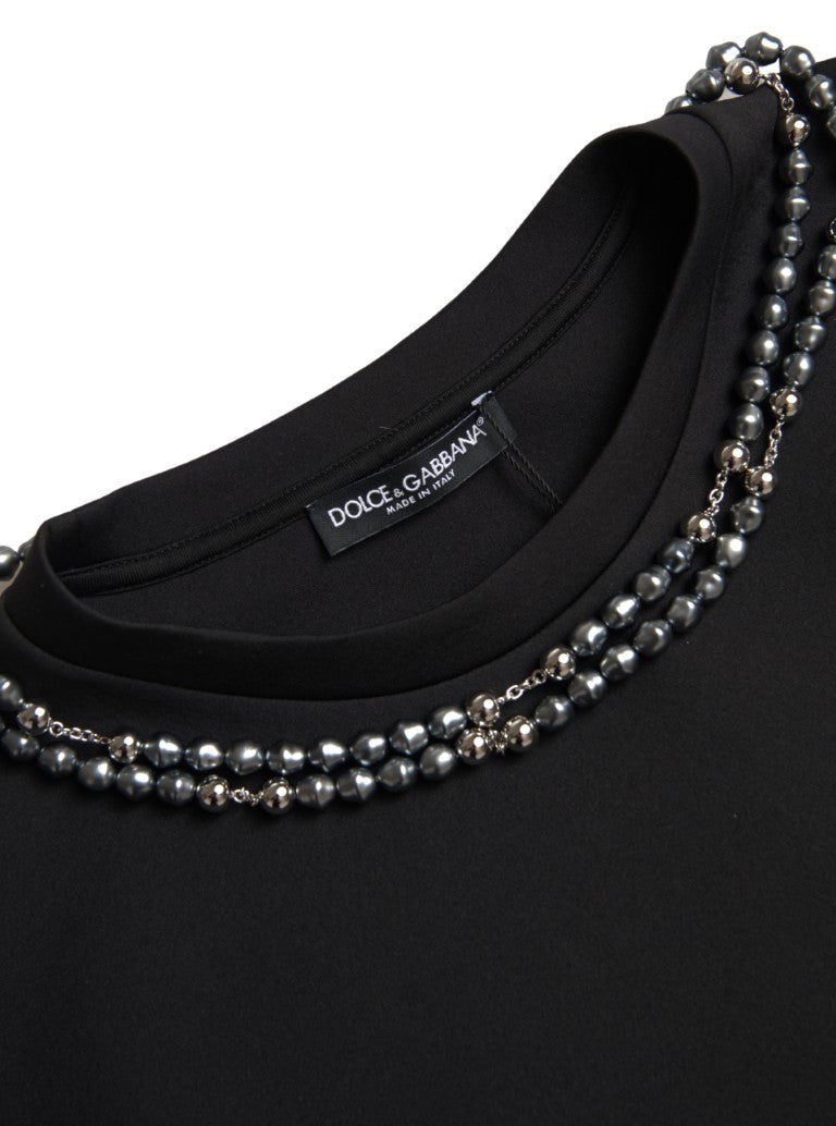 T-shirt en polyester noir Dolce &amp; Gabbana orné de colliers
