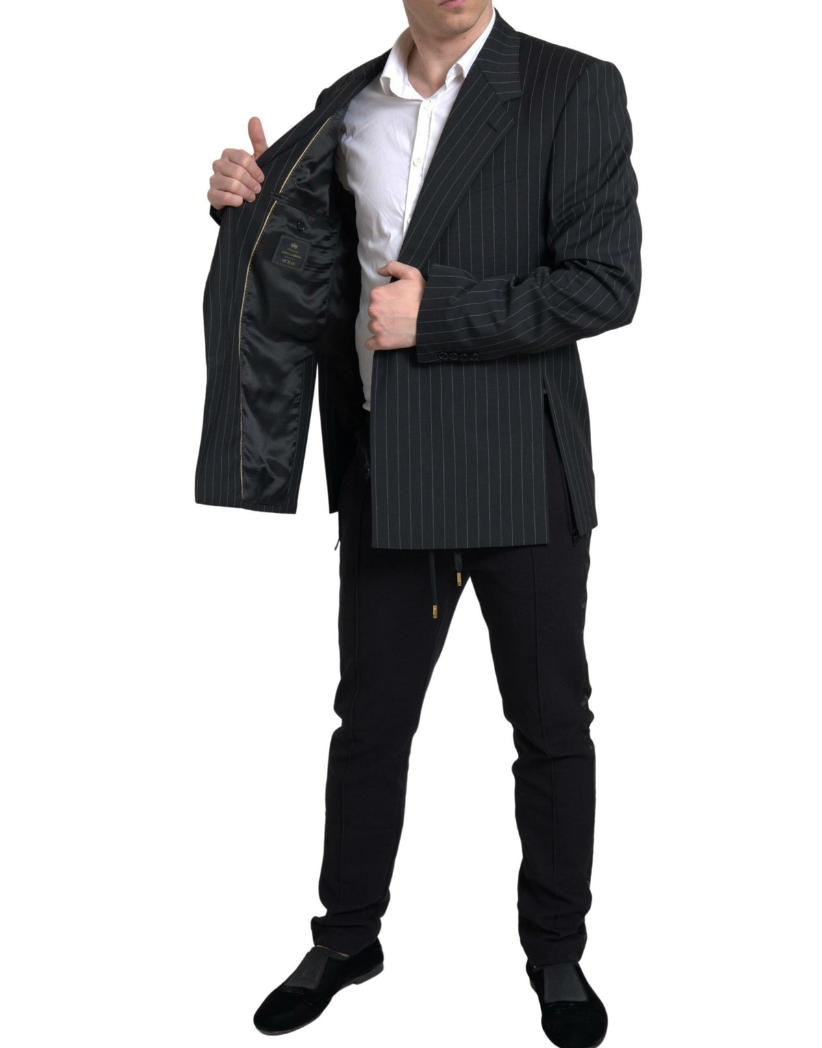 Dolce &amp; Gabbana Blazer SICILIA à rayures noires et à simple boutonnage