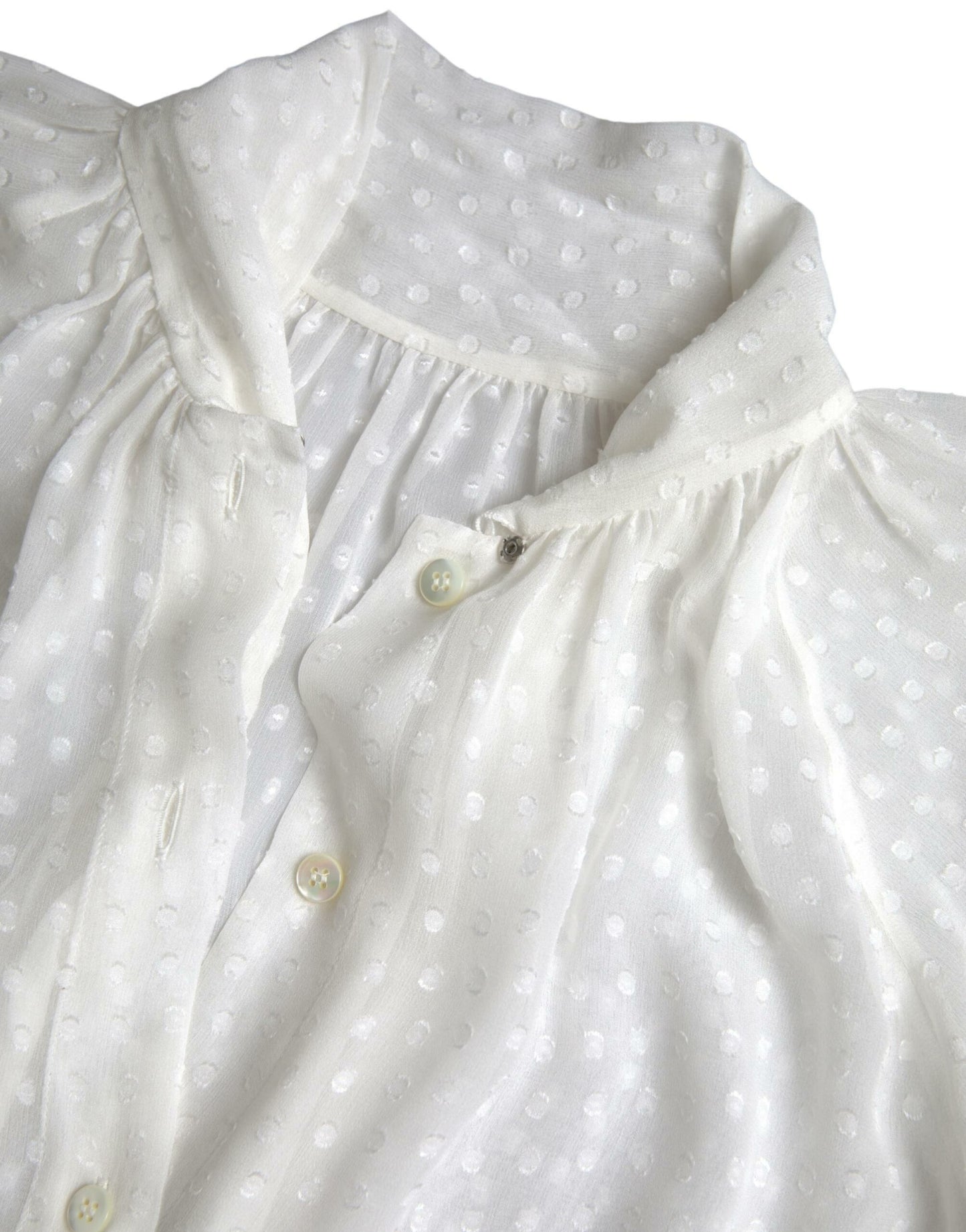 Dolce & Gabbana White Silk Sheer Tied Neck Polka Dots Blouse