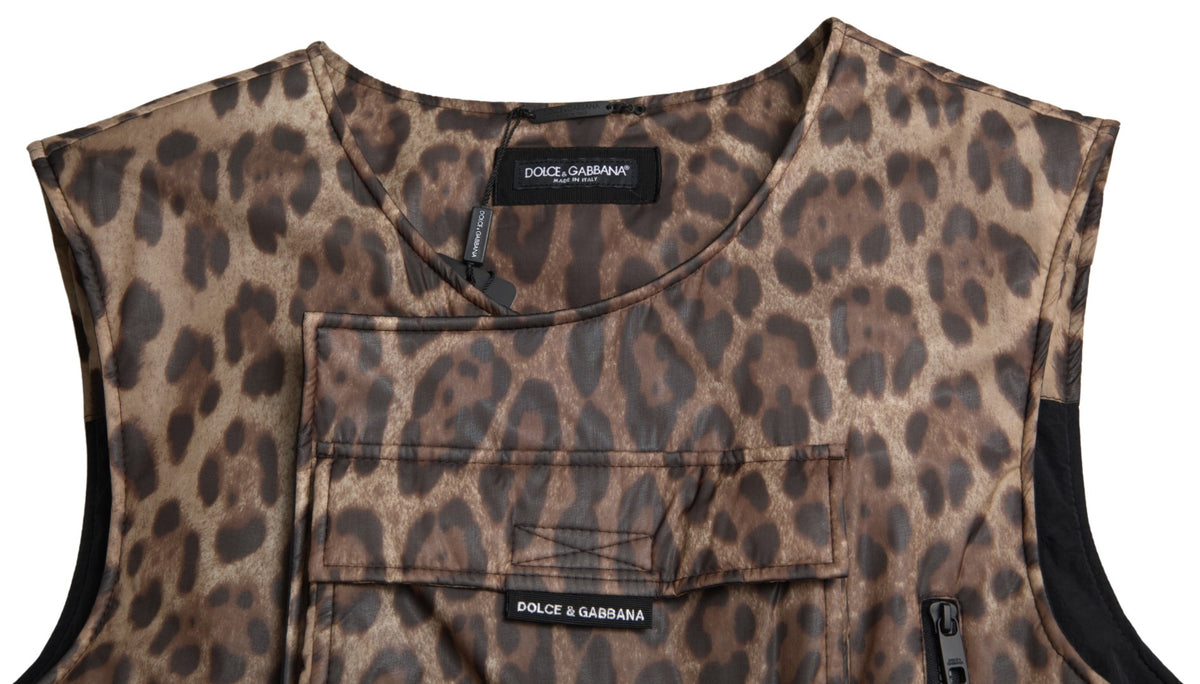 Vêtements de sport sans manches en soie marron léopard Dolce &amp; Gabbana
