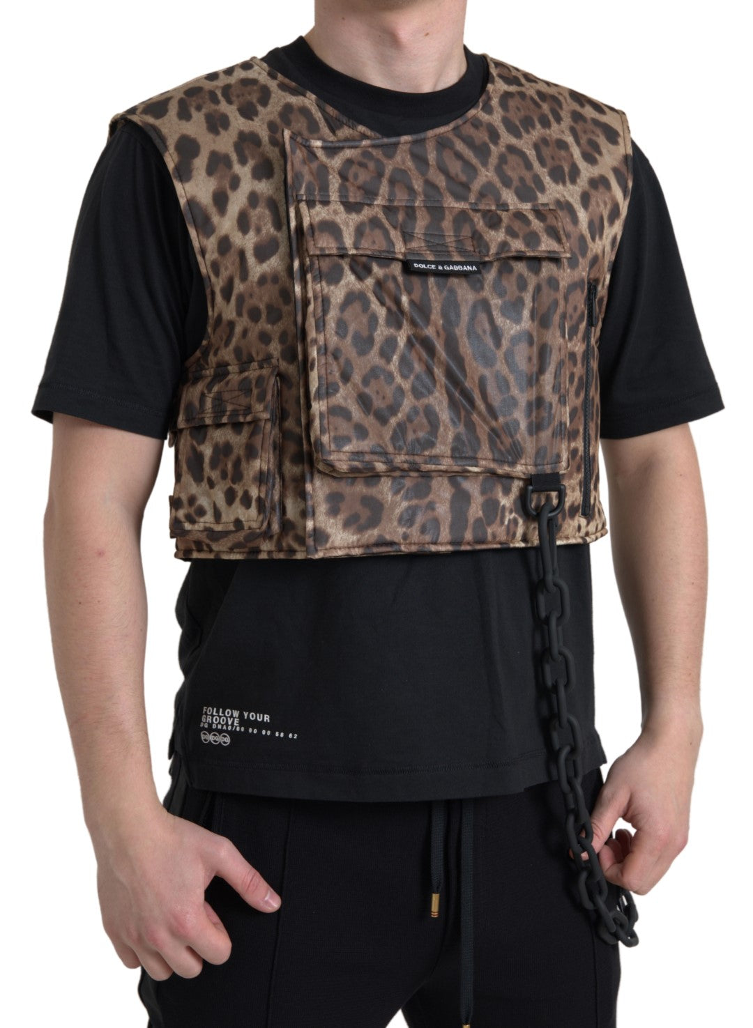 Vêtements de sport sans manches en soie marron léopard Dolce &amp; Gabbana