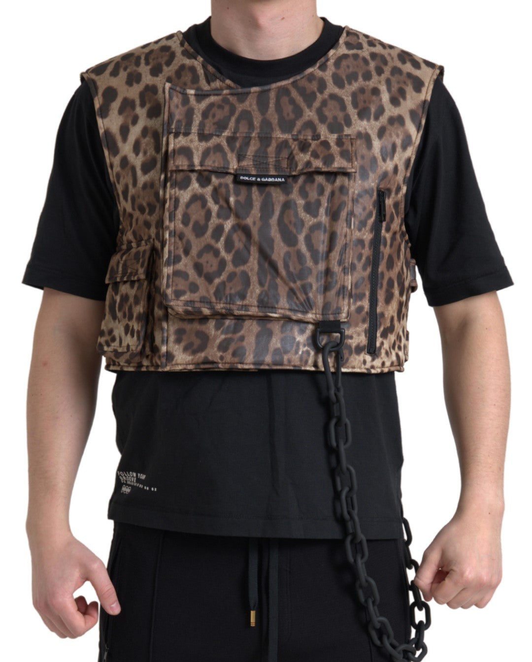 Vêtements de sport sans manches en soie marron léopard Dolce &amp; Gabbana