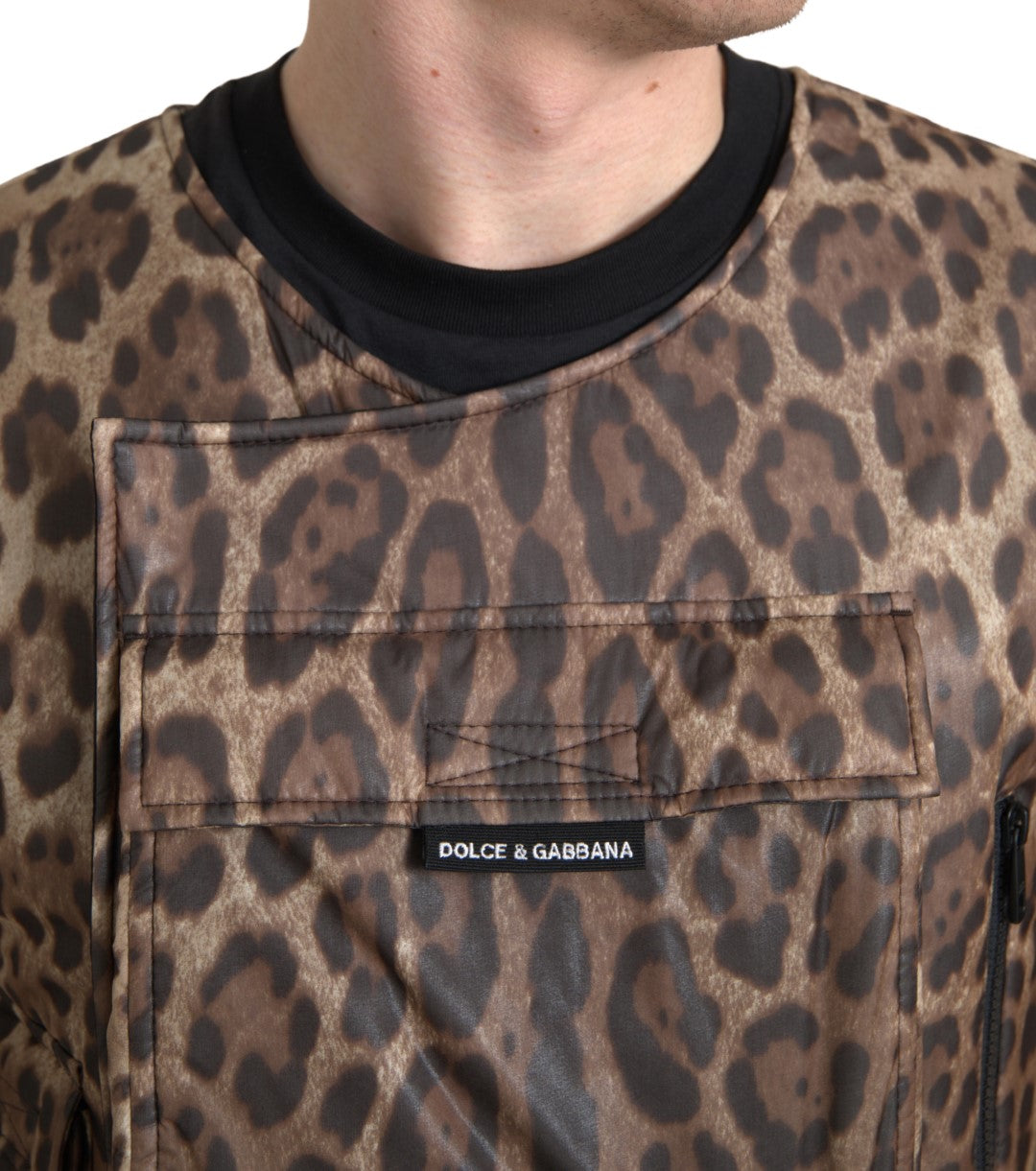 Vêtements de sport sans manches en soie marron léopard Dolce &amp; Gabbana