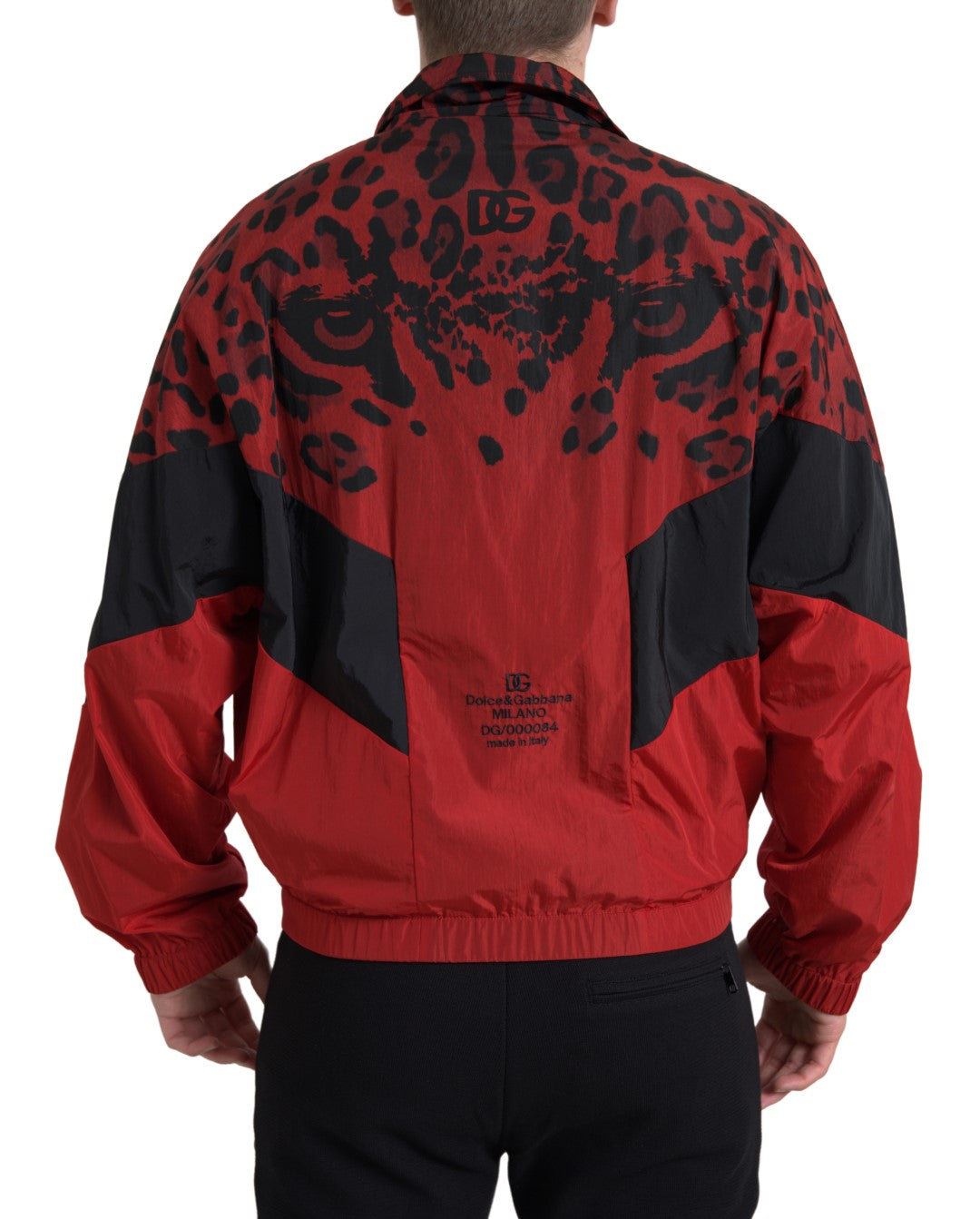 Pull en nylon à fermeture éclair avec imprimé léopard rouge de Dolce &amp; Gabbana