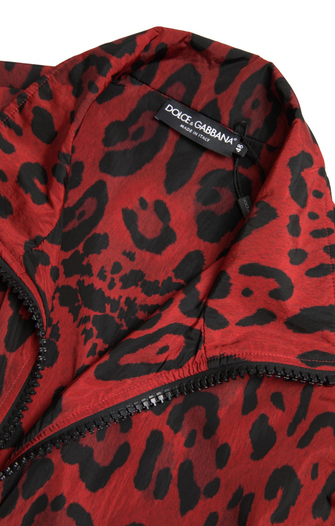 Pull en nylon à fermeture éclair avec imprimé léopard rouge de Dolce &amp; Gabbana