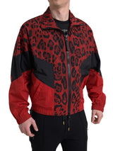 Pull en nylon à fermeture éclair avec imprimé léopard rouge de Dolce &amp; Gabbana
