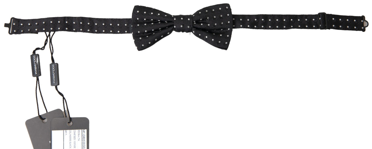 Nœud papillon ajustable en soie noire à pois Dolce &amp; Gabbana pour homme