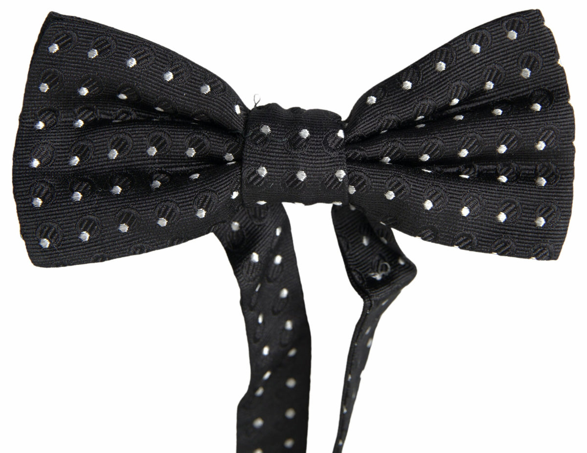 Nœud papillon ajustable en soie noire à pois Dolce &amp; Gabbana pour homme