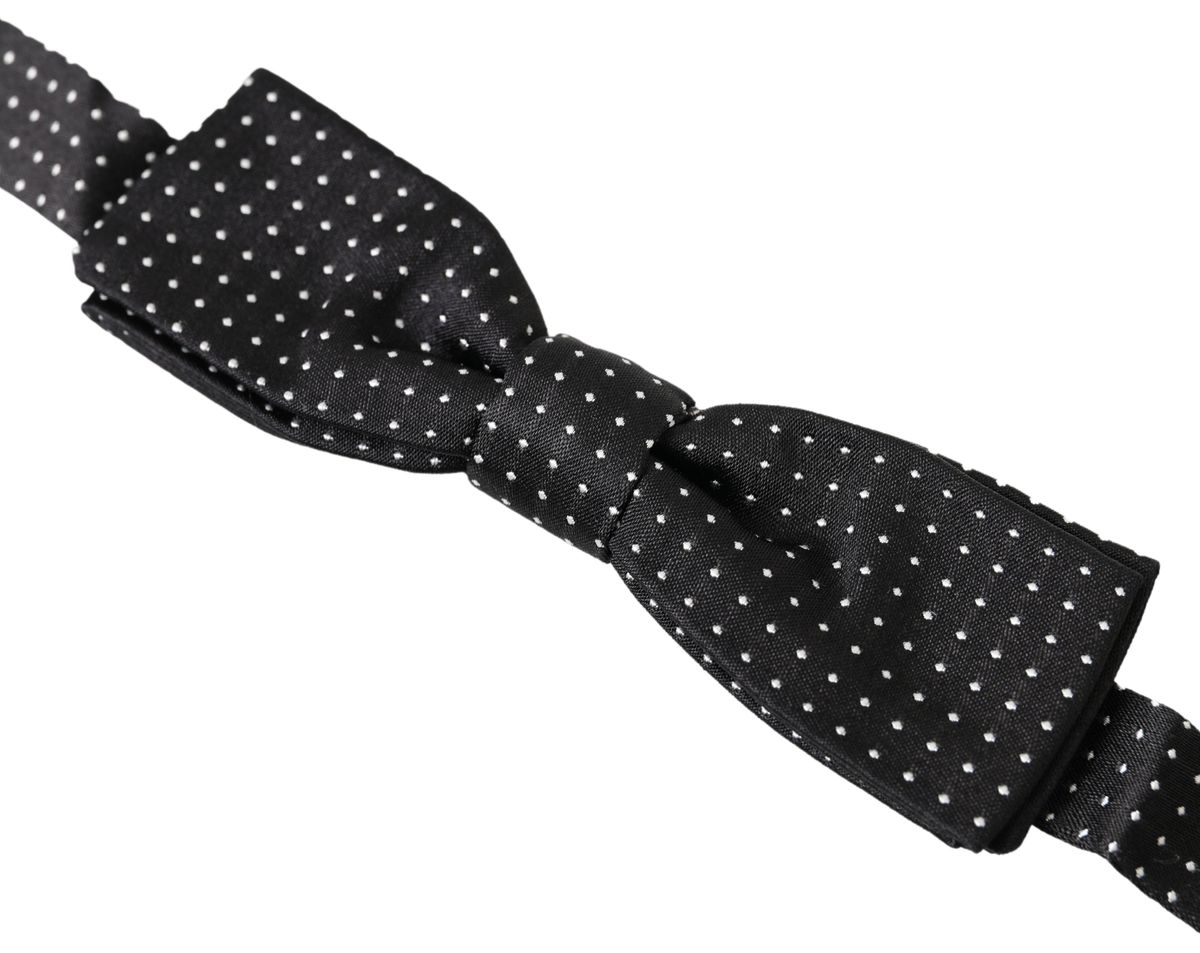 Nœud papillon ajustable en soie noire à pois Dolce &amp; Gabbana pour homme