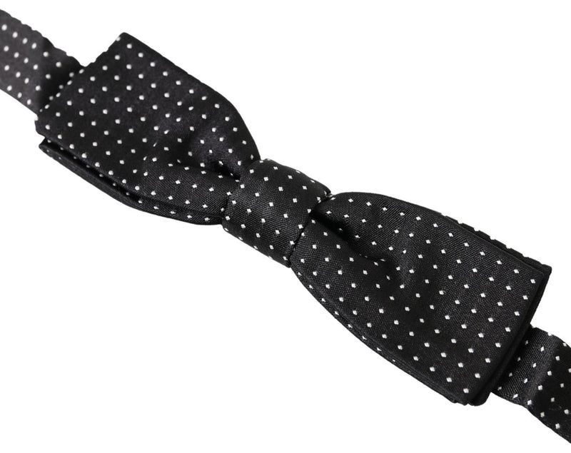 Nœud papillon ajustable en soie noire à pois Dolce &amp; Gabbana pour homme