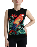 Dolce & Gabbana Black Bird Wool Knit Sleeveless Tank Top
