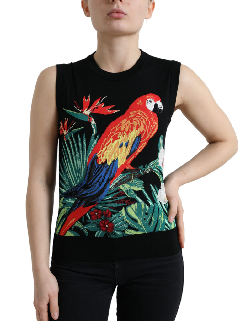 Dolce & Gabbana Black Bird Wool Knit Sleeveless Tank Top