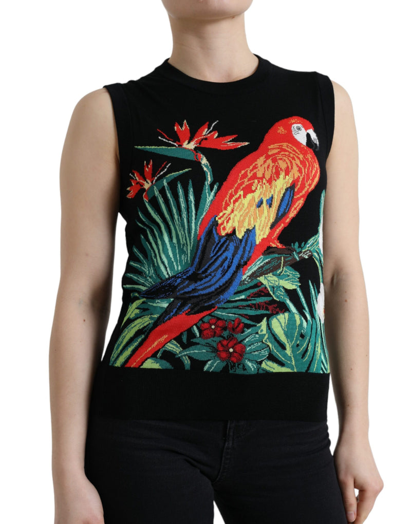 Dolce & Gabbana Black Bird Wool Knit Sleeveless Tank Top