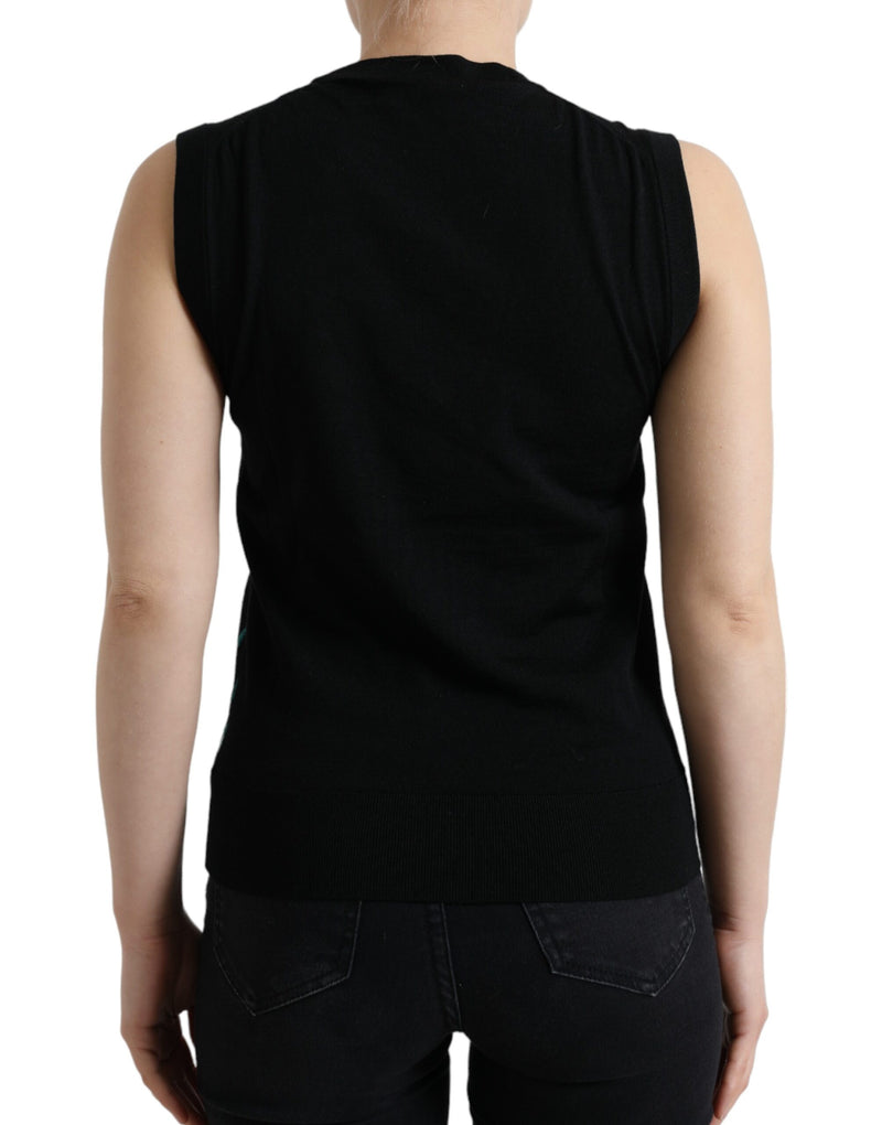 Dolce & Gabbana Black Bird Wool Knit Sleeveless Tank Top